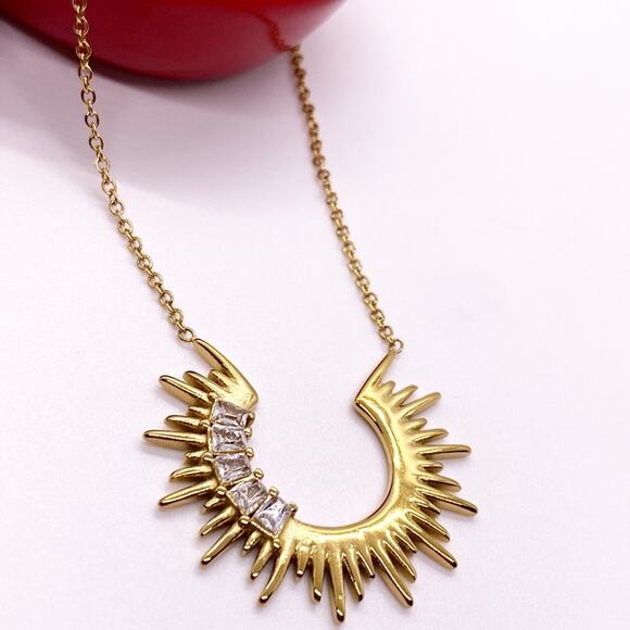 NEW Gold Sunburst & Rhinestone Layering Necklace - Picture 10 of 12